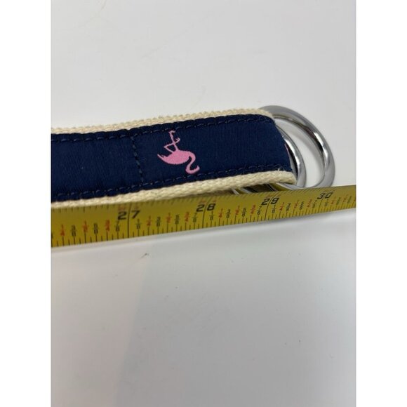 J. Crew Belt Fabric Blue/Pink Flamingo Double D Ring Sz Small - Picture 5 of 7